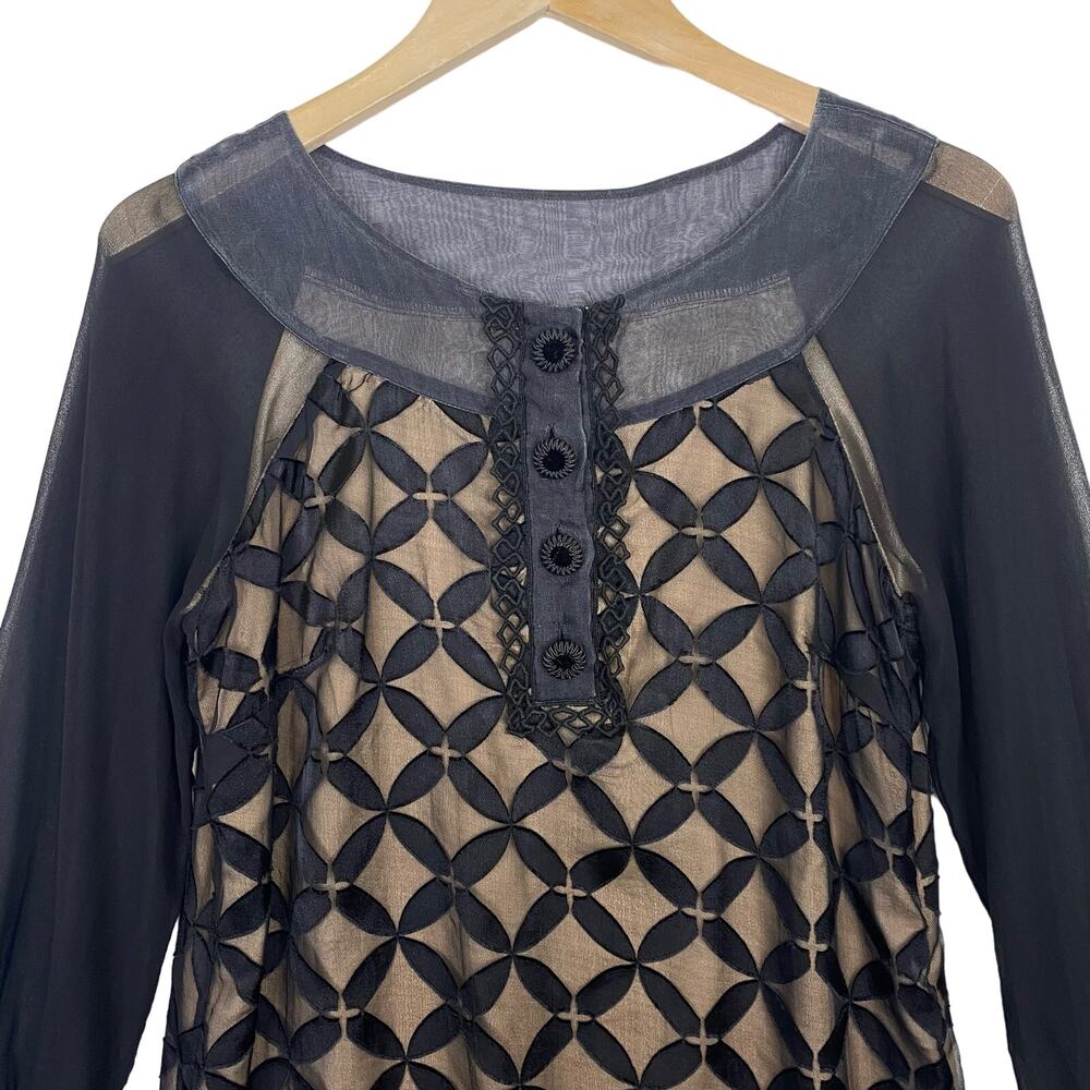 Silk Black Sheer Dress Womens 6 Eci NY Lace Embellished Whimsigoth Vamp Holidays